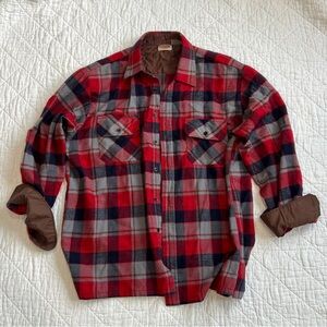 Dickies Lined Red and Gray Plaid Brown lined Button Down Flannel